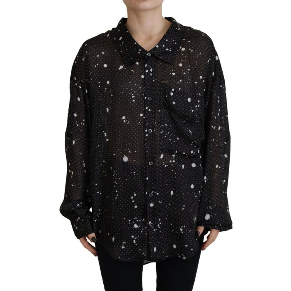 Dsquared² Black Polka Dots Collared Button Down Blouse Women's Top